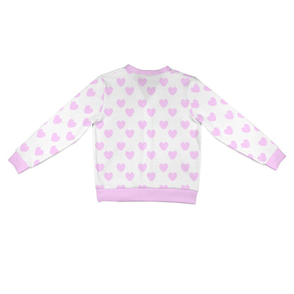 Sweet Love Hearts Ribbed Button Up Cardigan (Pink x White)