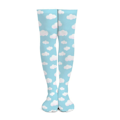 Dreamy Clouds Over Knee Stocking Socks (Sky Blue)