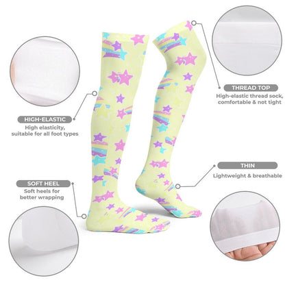 Starry Party Over Knee Stocking Socks (Yellow)