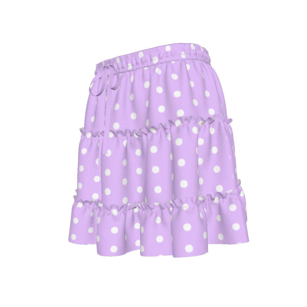 Cutie Polka Dots Purple Waist Tie Tiered Ruffle Mini Skirt