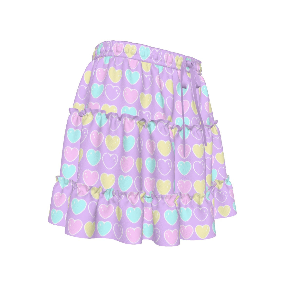 Sweet Love Hearts Purple Waist Tie Tiered Ruffle Mini Skirt