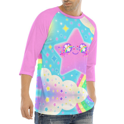 Rainbow Decora Star Unisex Raglan 3/4 Sleeve T-shirt (Pink)