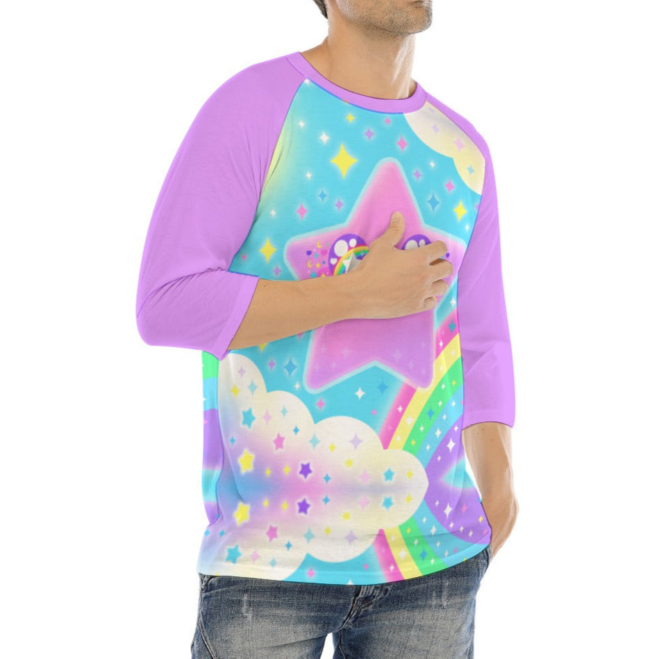 Rainbow Decora Star Unisex Raglan 3/4 Sleeve T-shirt (Purple)