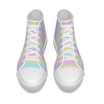 Pastel Stripes Women's High Top Cutie Canvas Shoes (Color Block)