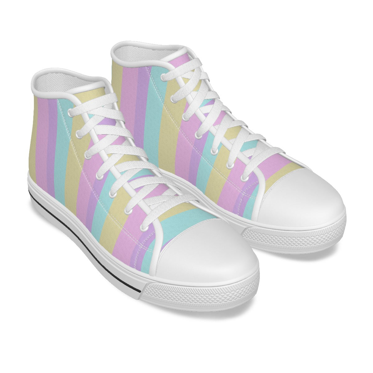 Pastel Stripes Women's High Top Cutie Canvas Shoes (Color Block)
