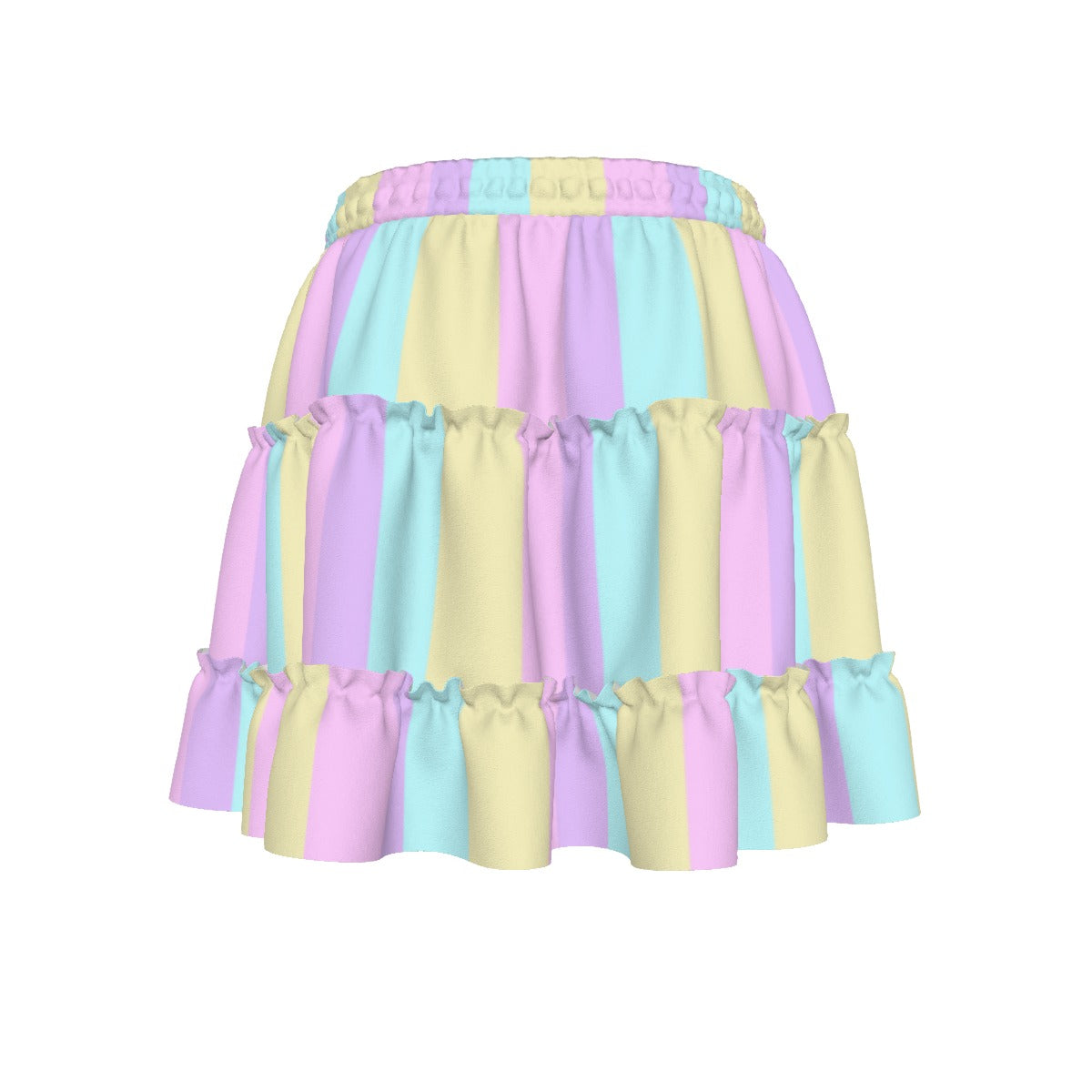 Pastel Stripes Waist Tie Tiered Ruffle Mini Skirt (Color Block)