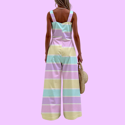 Pastel Stripes Women's Wide Leg Jumpsuit Overalls