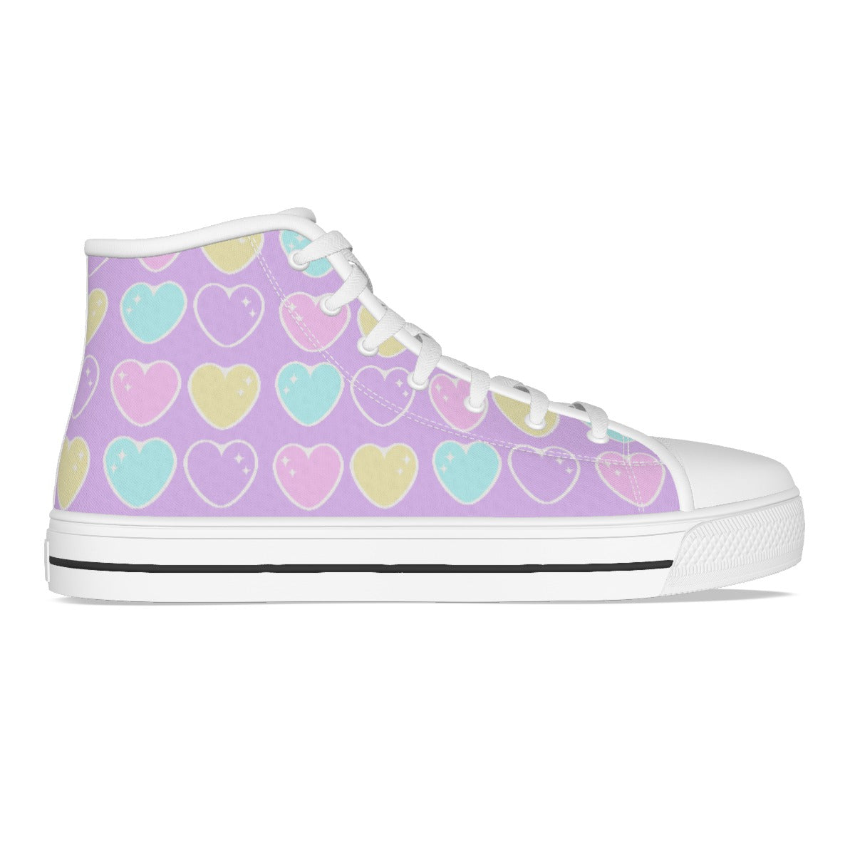 Sweet Love Hearts Women's High Top Cutie Canvas Shoes (Purple)