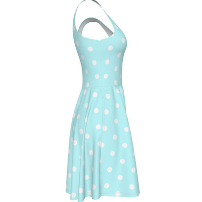 Cute Polka Dots Skater Dress With Pockets (Fairy Kei Pastel Blue)