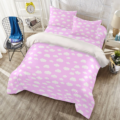 Dreamy Clouds Four Piece Duvet Cover & Bedding Set (Taffy Pink)