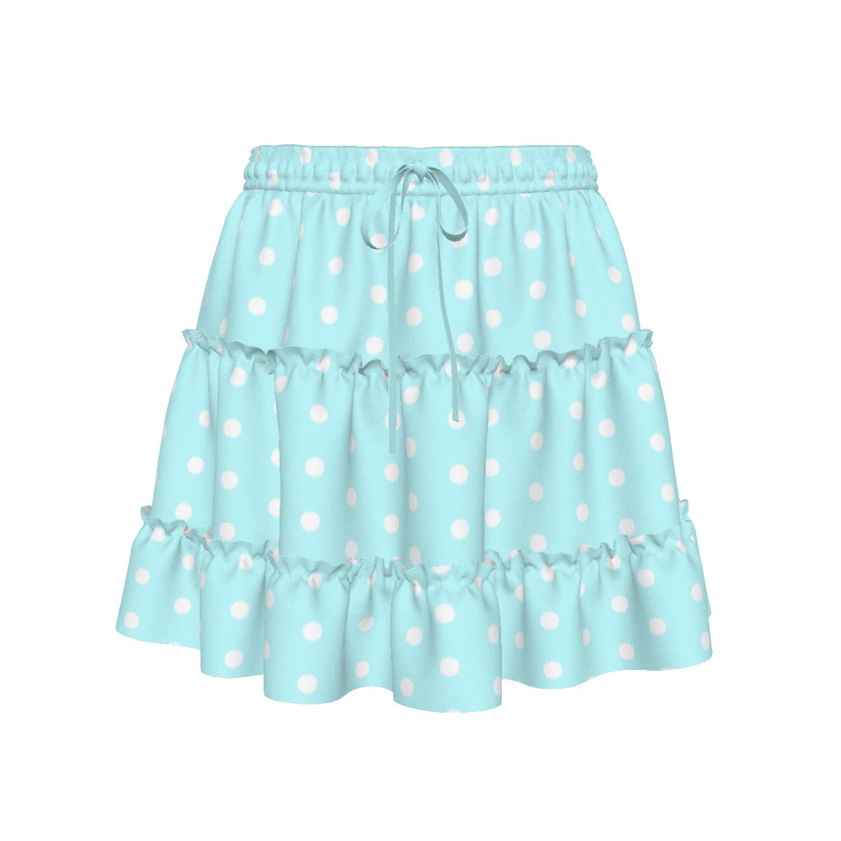Cutie Polka Dots Aqua Blue Waist Tie Tiered Ruffle Mini Skirt