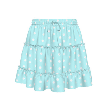 Cutie Polka Dots Aqua Blue Waist Tie Tiered Ruffle Mini Skirt
