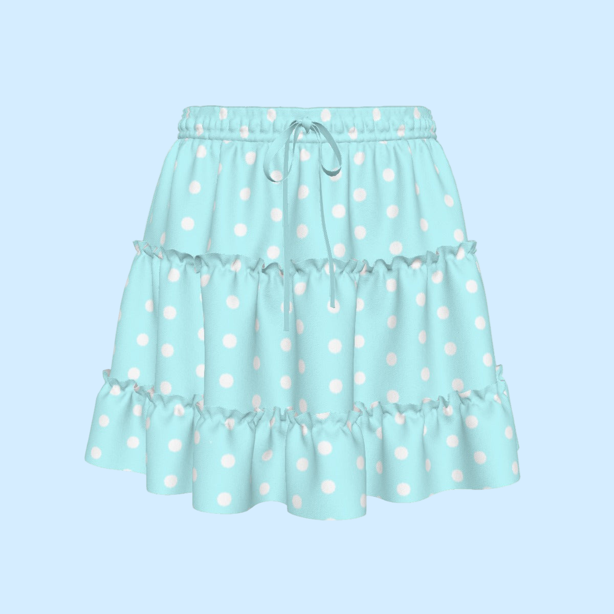 Cutie Polka Dots Aqua Blue Waist Tie Tiered Ruffle Mini Skirt