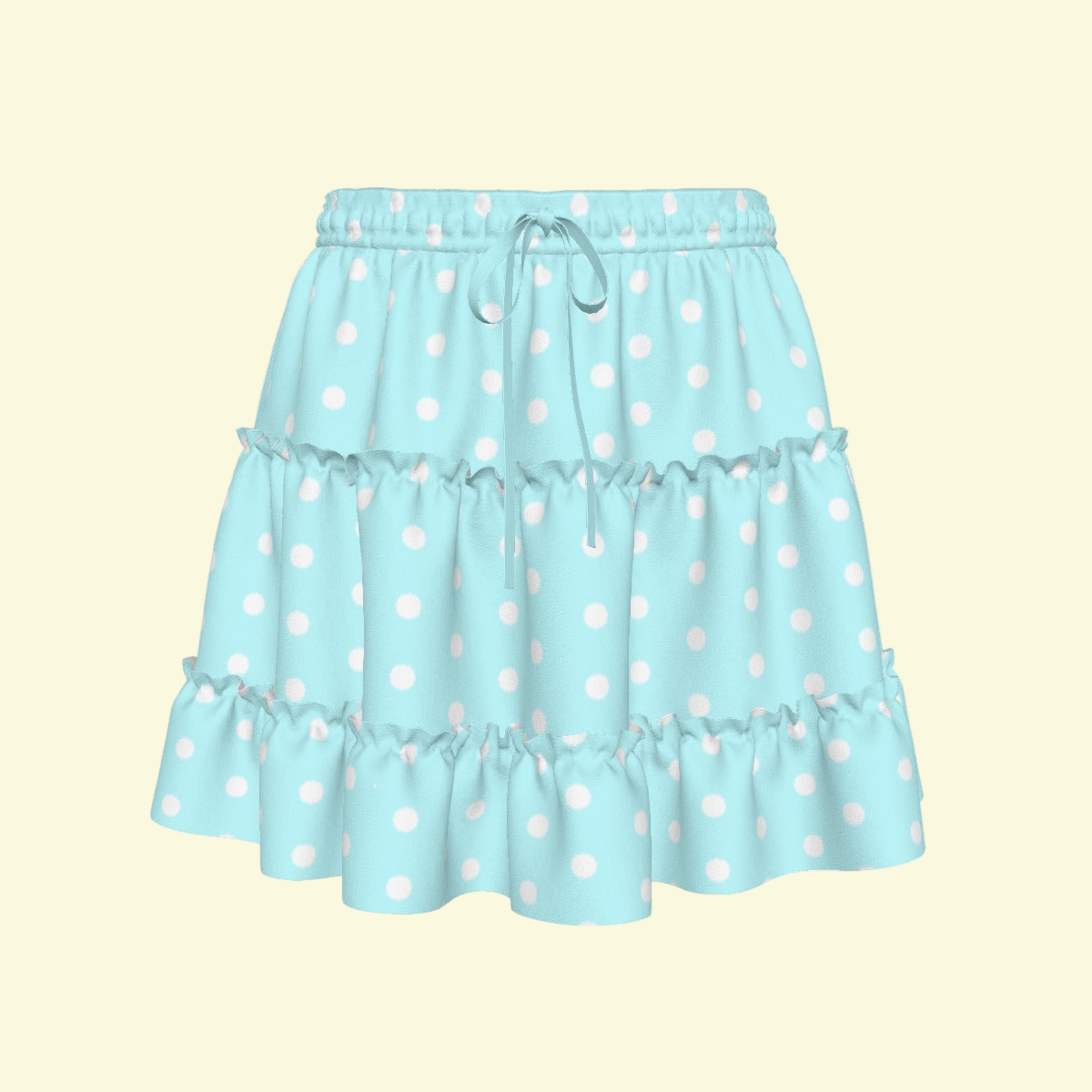 Cutie Polka Dots Aqua Blue Waist Tie Tiered Ruffle Mini Skirt