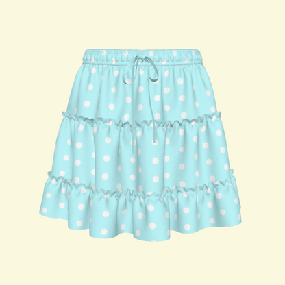 Cutie Polka Dots Aqua Blue Waist Tie Tiered Ruffle Mini Skirt