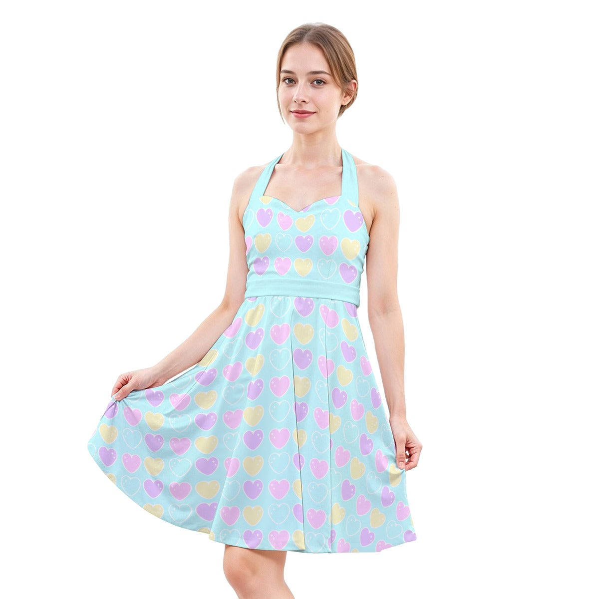 Sweet Love Hearts Blue Sweetheart Halter Swing Skater Dress With Pockets