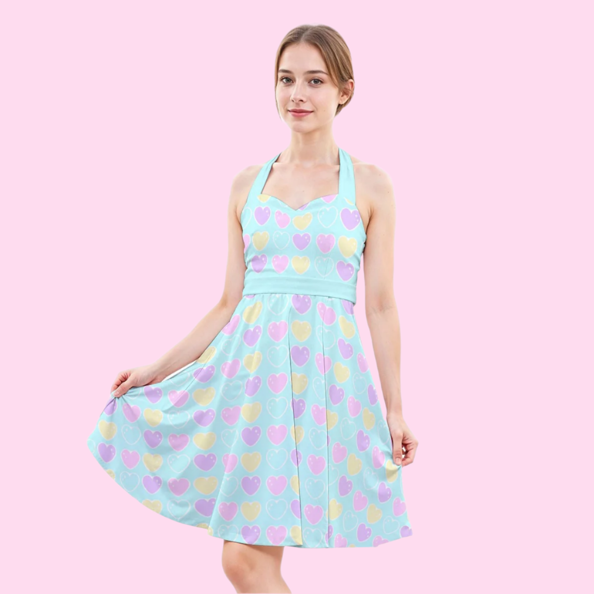 Sweet Love Hearts Blue Sweetheart Halter Swing Skater Dress With Pockets