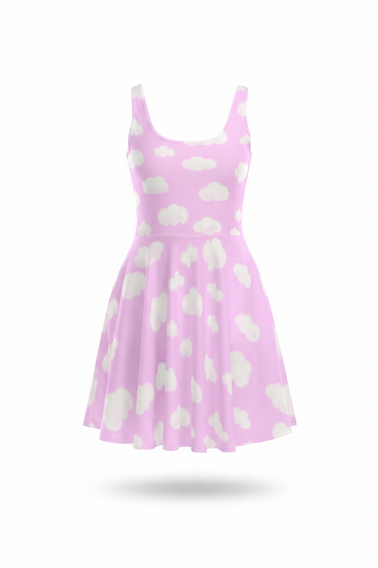 Dreamy Clouds Women's Skater Dress With Pockets (Taffy Pink)