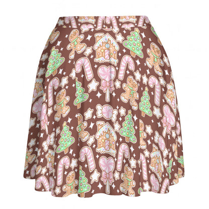 Kawaii Christmas Skater Skirt (Chocolate Cocoa)
