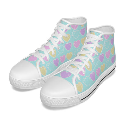 Sweet Love Hearts Women's High Top Cutie Canvas Shoes (Blue)
