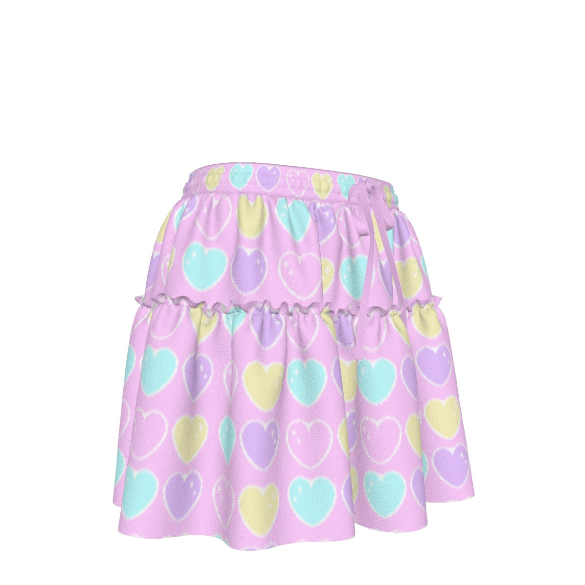 Sweet Love Hearts Pink Waist Tie Ruffle Mini Skirt
