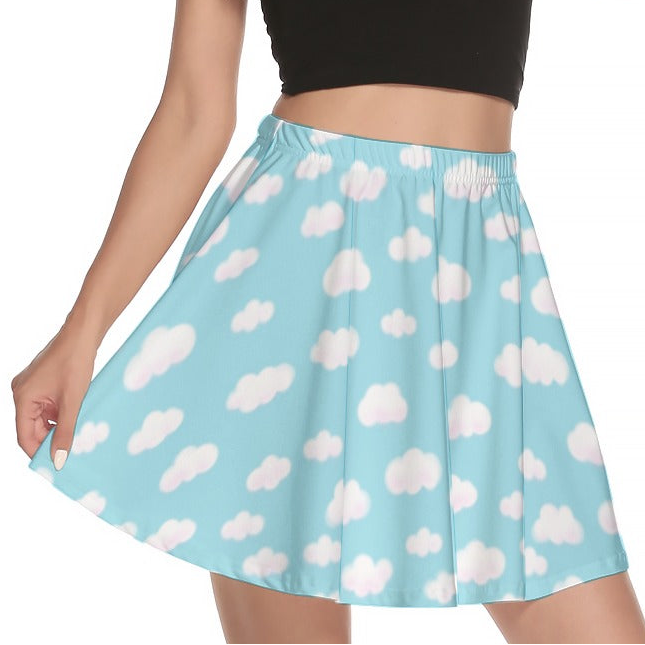 Dreamy Clouds Mini Skater Skirt (Sky Blue)