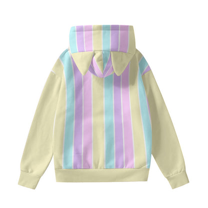 Pastel Stripes Yellow Unisex Hoodie With Cat Ears