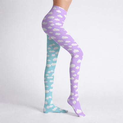Dreamy Clouds Stretchy Tights (Lilac x Sky Blue)