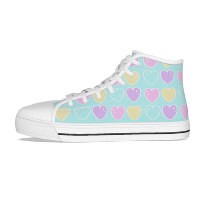 Sweet Love Hearts Women's High Top Cutie Canvas Shoes (Blue)