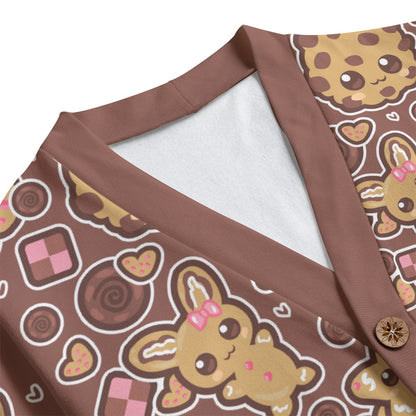 Kawaii Cookies Unisex V-Neck Knitted Fleece Button Up Cardigan With Pockets