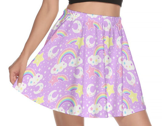 Dreamy Rainbow Purple Mini Skater Skirt