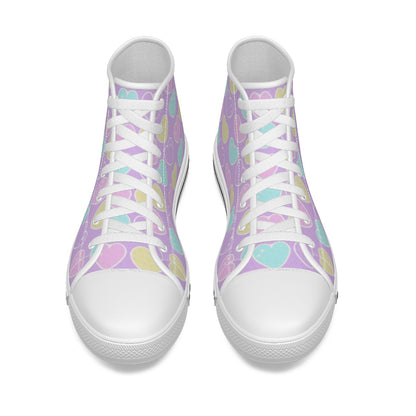 Sweet Love Hearts Women's High Top Cutie Canvas Shoes (Purple)