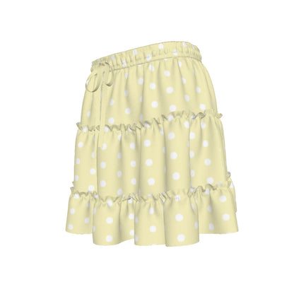 Cutie Polka Dots Yellow Waist Tie Tiered Ruffle Mini Skirt