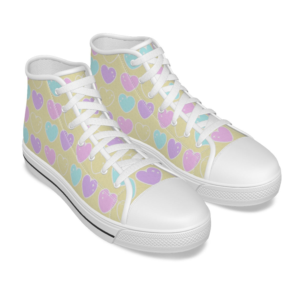 Sweet Love Hearts Women's High Top Cutie Canvas Shoes (Yellow)