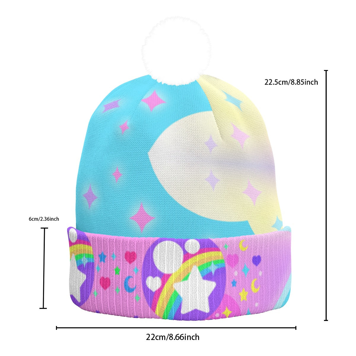 Rainbow Decora Star Knitted Beanie Hat With Pom-Pom