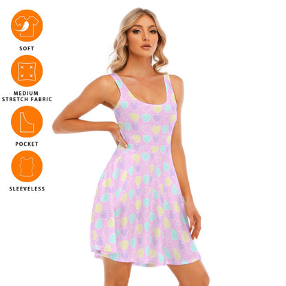 Sweet Love Hearts Pink Skater Dress With Pockets