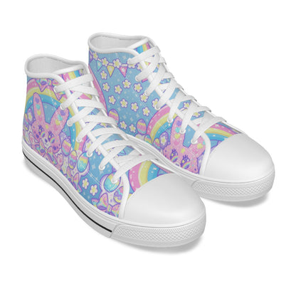 Magical Rainbow Easter Bunny Men's High Top Cutie Canvas Shoes