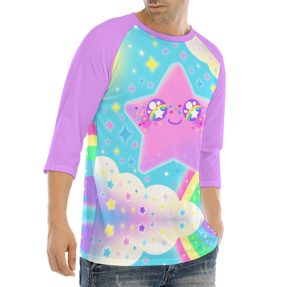 Rainbow Decora Star Unisex Raglan 3/4 Sleeve T-shirt (Purple)