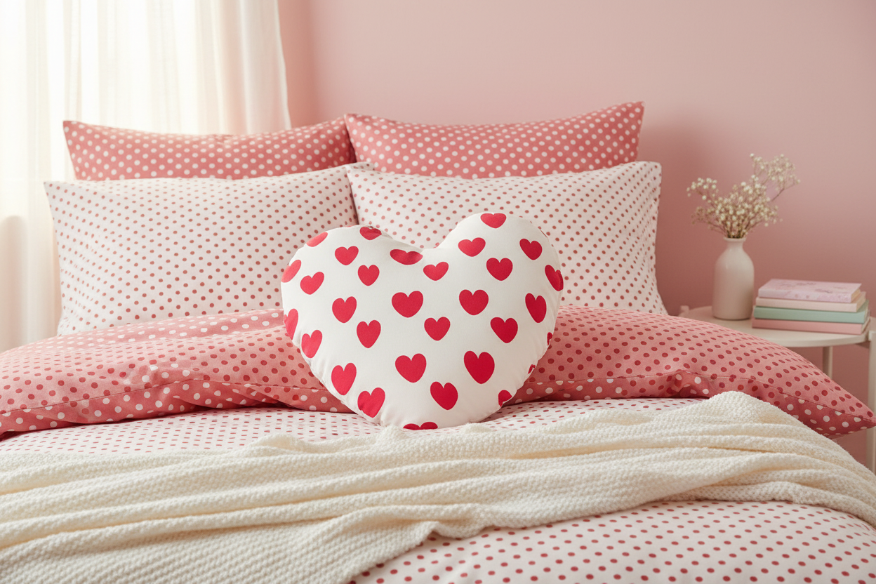 Sweet Love Hearts Heart Shaped Throw Pillow (Double Sided) (Red x White)