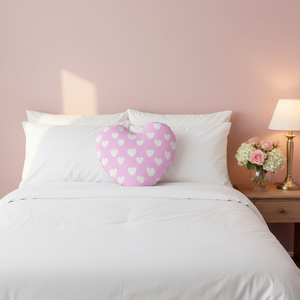 Sweet Love Hearts Heart Shaped Throw Pillow (Double Sided) (White x Pink)