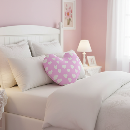 Sweet Love Hearts Heart Shaped Throw Pillow (Double Sided) (White x Pink)