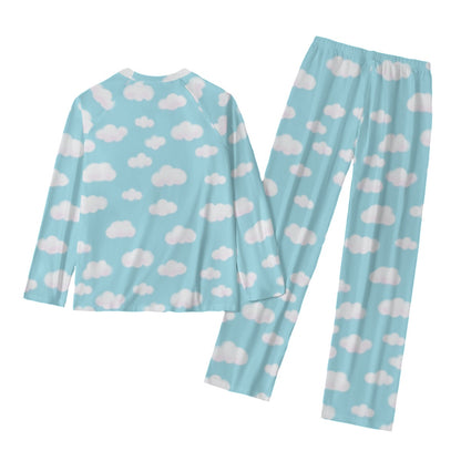 Dreamy Clouds Women's Raglan Long Sleeve Top With Wide Ankle Pants Pajamas Set (Sky Blue)