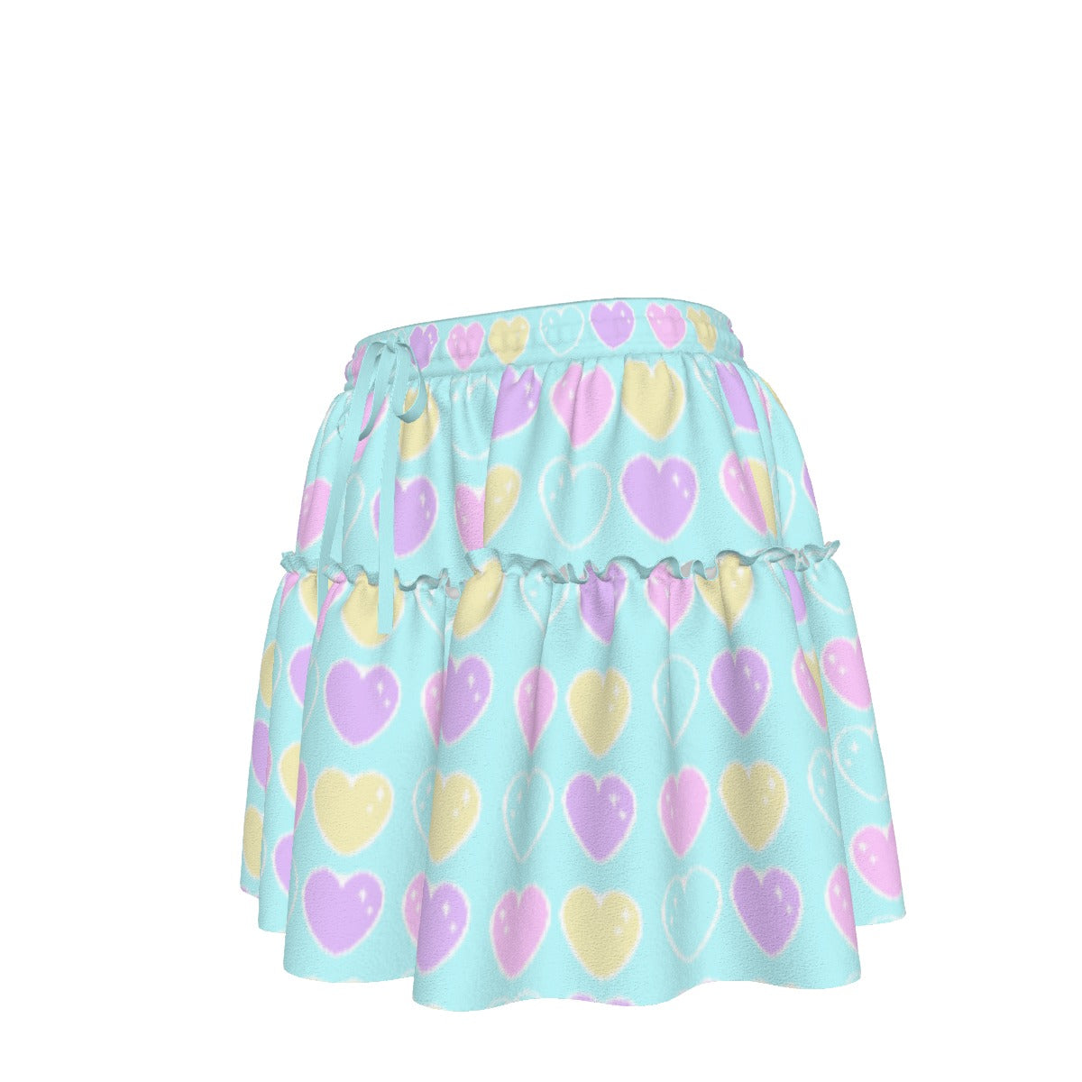 Sweet Love Hearts Blue Waist Tie Ruffle Mini Skirt