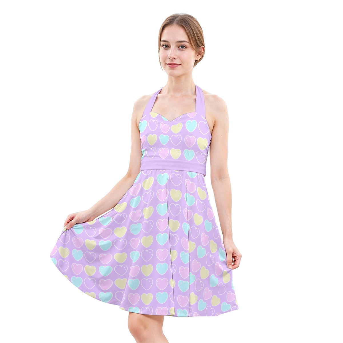 Sweet Love Hearts Purple Sweetheart Halter Swing Skater Dress With Pockets