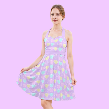 Sweet Love Hearts Purple Sweetheart Halter Swing Skater Dress With Pockets