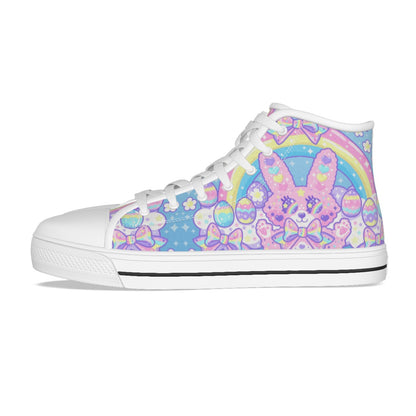 Magical Rainbow Easter Bunny Men's High Top Cutie Canvas Shoes