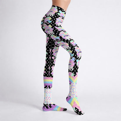 Rainbow Sweets Stretchy Tights (Cute Polka Dots Black)
