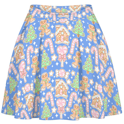 Kawaii Christmas Skater Skirt (Blueberry Candy)