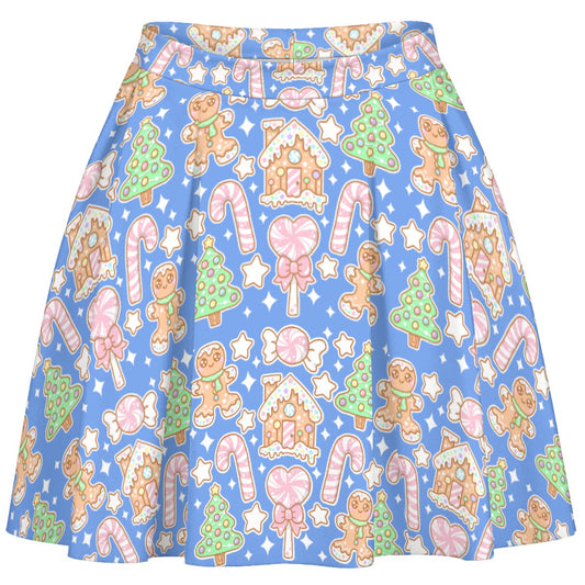 Kawaii Christmas Skater Skirt (Blueberry Candy)