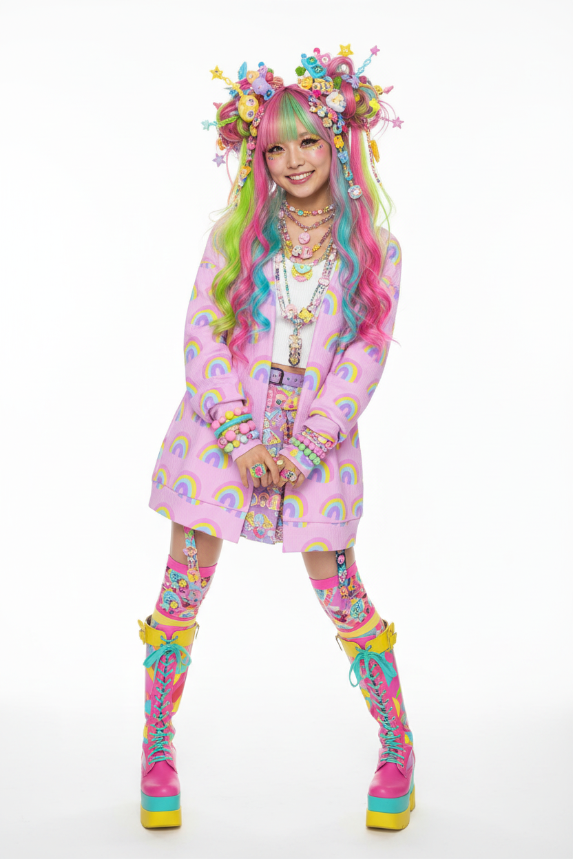 Charmed With Luck Rainbow Open Front Cardigan (Pink) [Holley Tea Time x Good Luck Cutie]